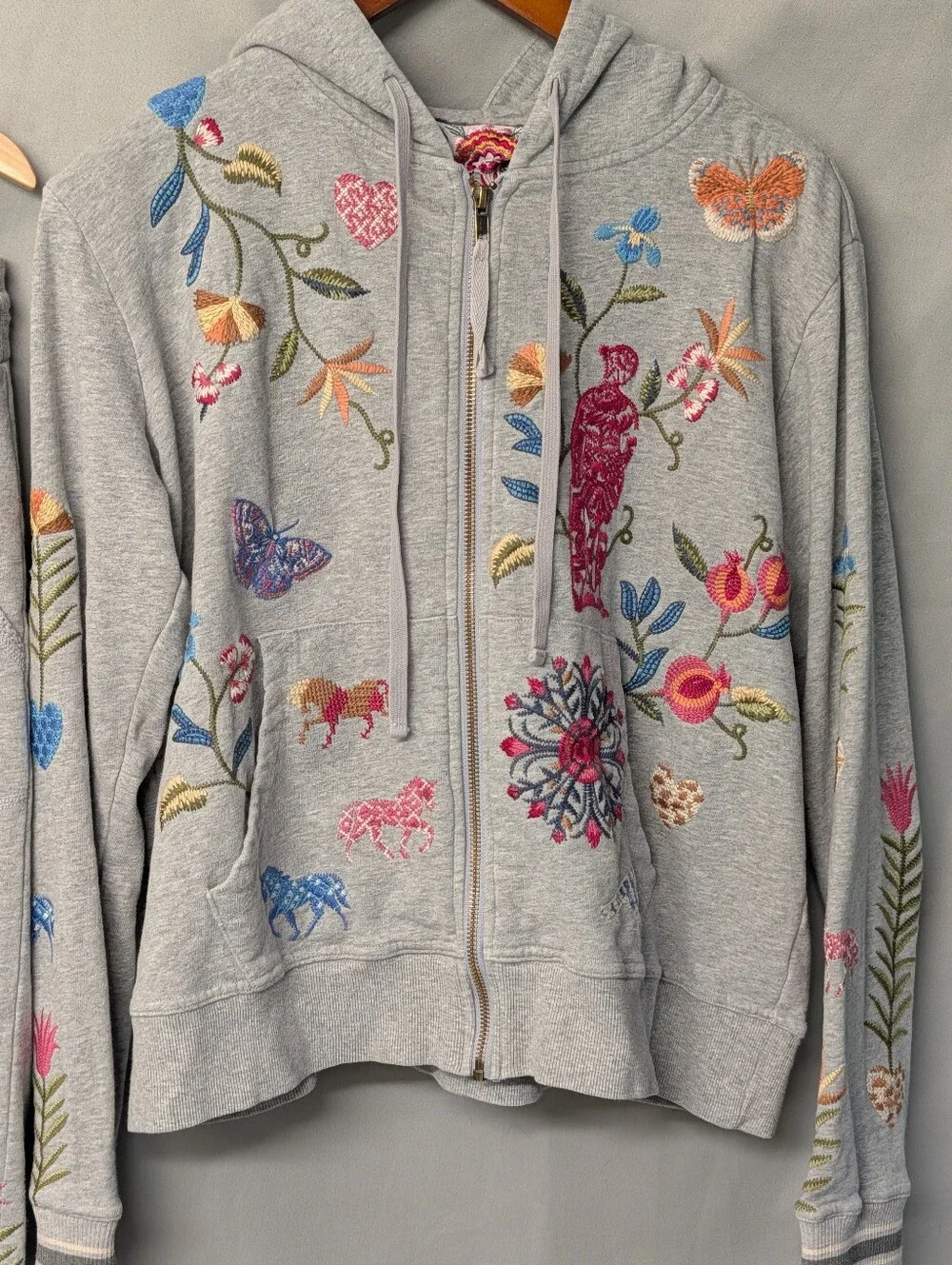 Johnny Was ADELA Heather French Terry Jogger Matching Set Hoodie & Pants Size M
